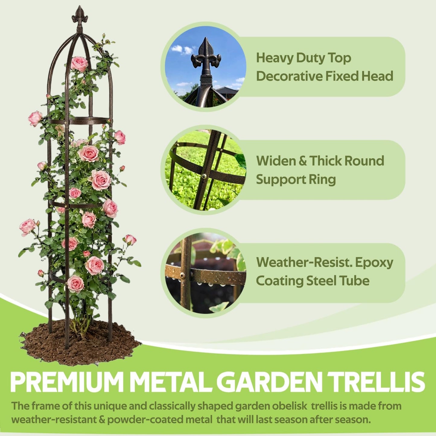 Jesosia 100% Metal Obelisk Trellis for Climbing Plants Outdoor - Heavy Duty Stone Coated Steel Garden Arch Trellis - Tall Sturdy Rustproof Vertical Plant Support for Climbing Vine Vegetables Flowers