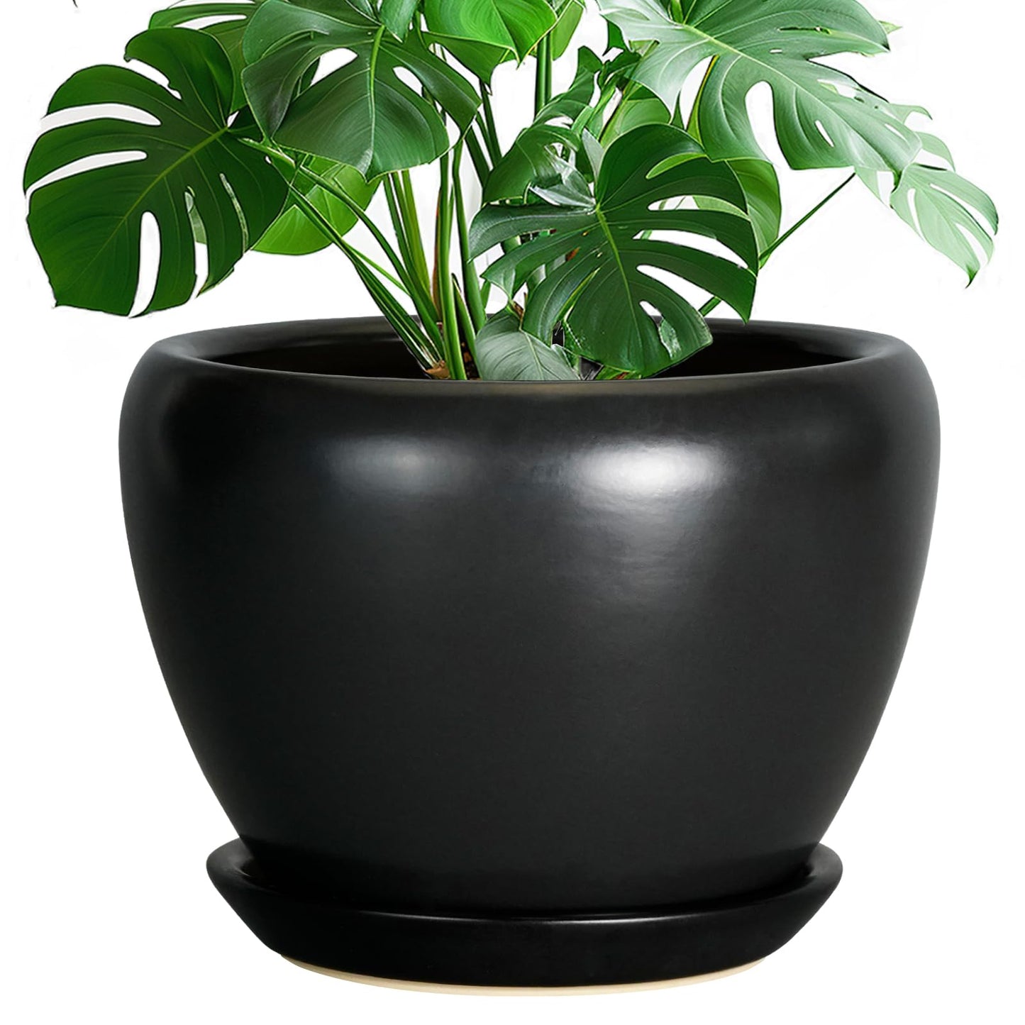 Ceramicfor Ceramic Pot for Plants - 10 Inch Plant Pot Indoor with Drainage Hole and Saucer Large Planter Decorative Planter Modern Outdoor Flower Pot for House Balcony Black