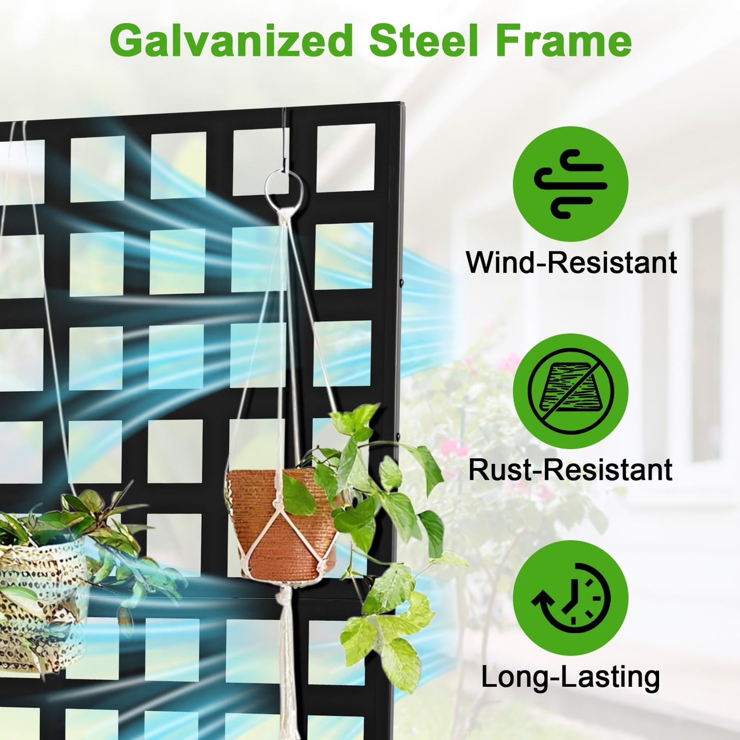 SierraSquad 70.9" x 46.5" x 11.8" Metal Raised Garden Bed with Trellis – Galvanized Planter Box with Drainage Holes & Privacy Screen for Patio, Balcony, Outdoor – Black