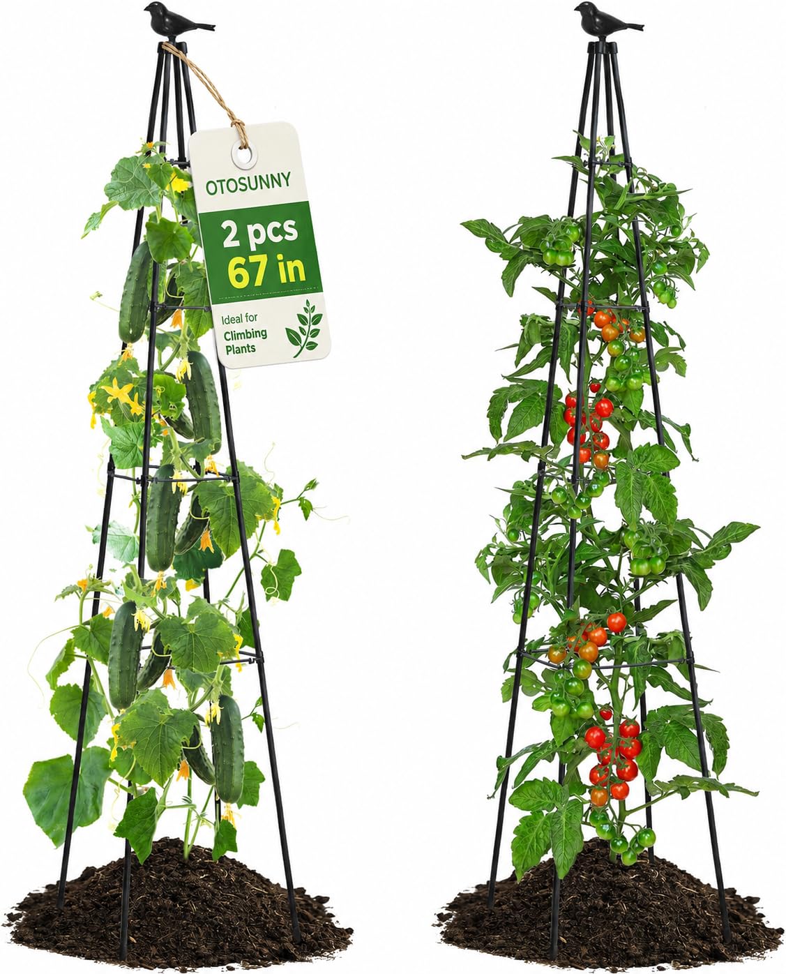 OTOSUNNY Garden Trellis for Climbing Plants Outdoor, 67" Tall Metal Obelisk Trellis Climbing Plants Support for Vegetable|Flower|Vine, Tomato, Peas, Beans, Cucumber, Lightweight, 2 Pack