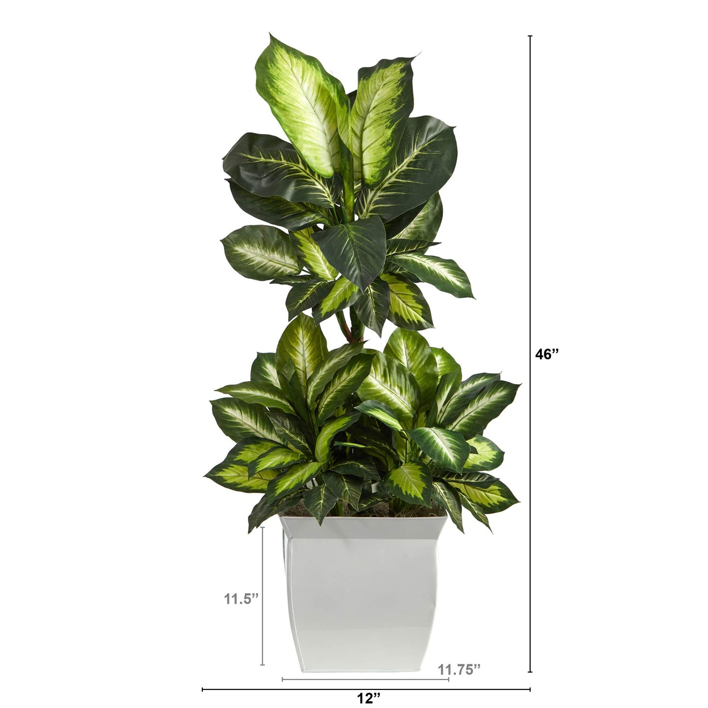Nearly Natural 46in. Golden Dieffenbachia Artificial Plant in White Metal Planter
