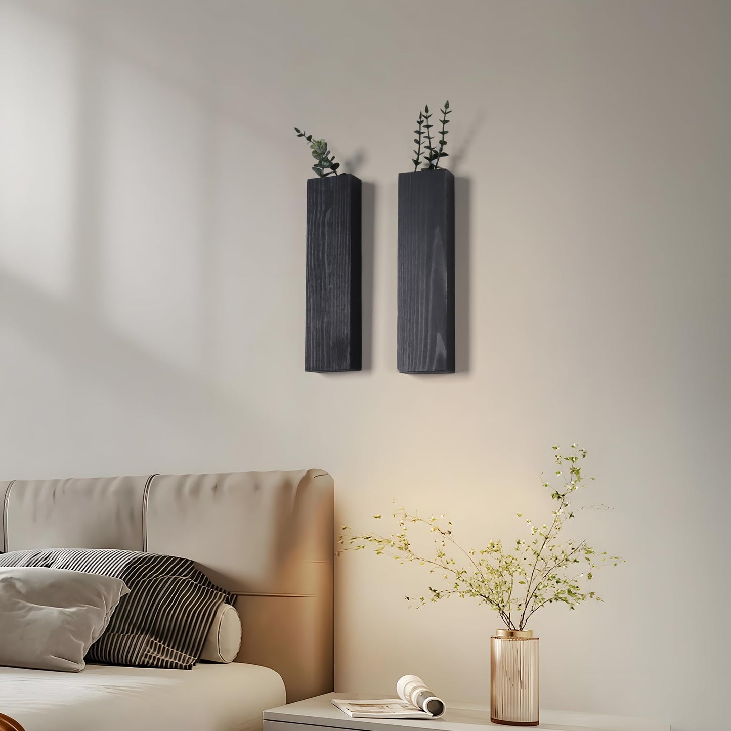 Wood Wall Planter Indoor, Farmhouse Wall Hanging Decor Pocket Planter Vase for Indoor Fake Plants Greenery,Dried Flowers, Wall Plant Holder (3, Black)