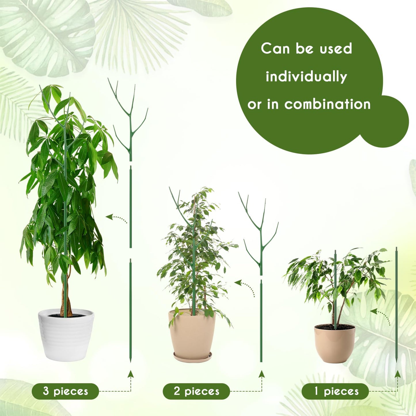 Cinnvoice 6 Pack 39.37" Stackable Plant Support Stakes Plant Support for Indoor Outdoor Green Twig Plant Sticks with Extension Poles Plastic Branch Trellis for Climbing Potted Flower Monstera