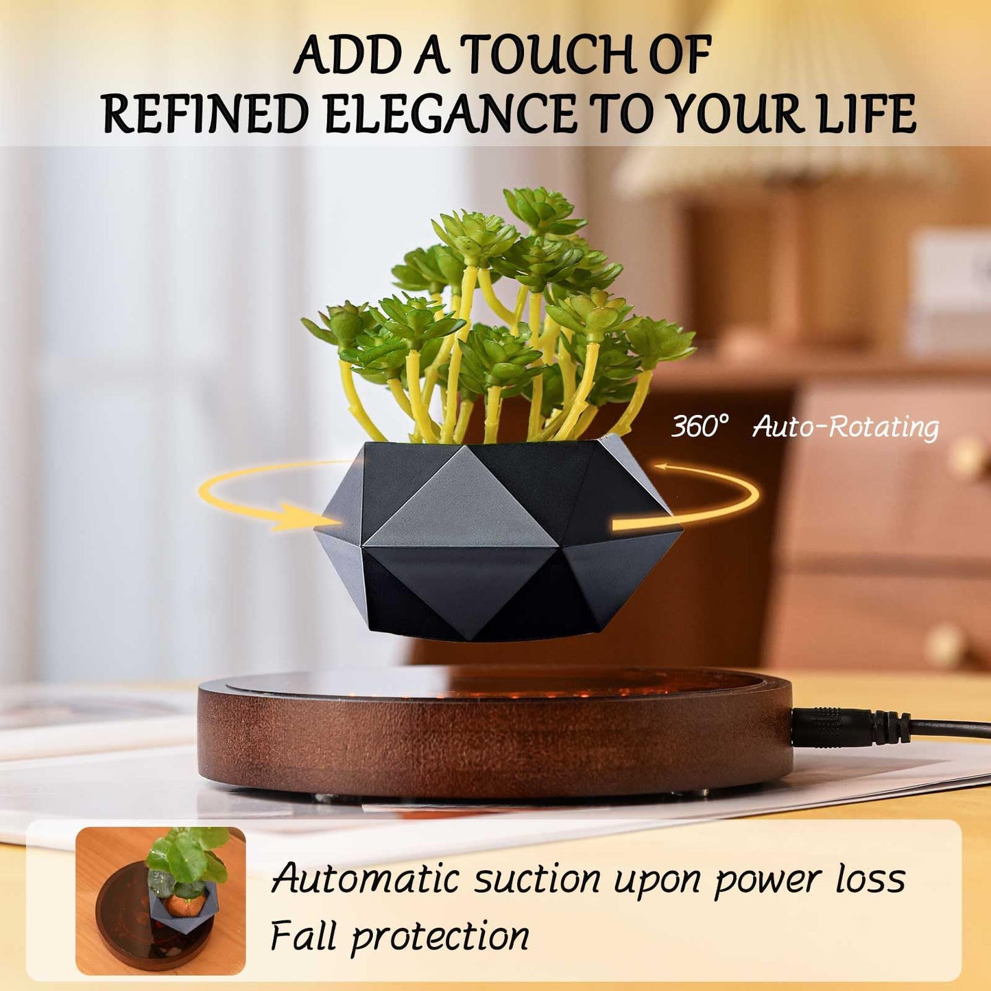 CENTRALEV Magnetic Levitating Plant Pot,Rotating Floating Planter for Succulents Air Plants,Unique Desk Decor with LED Light for Home Office, for Christmas, Valentine‘s Day, Mother’s Day