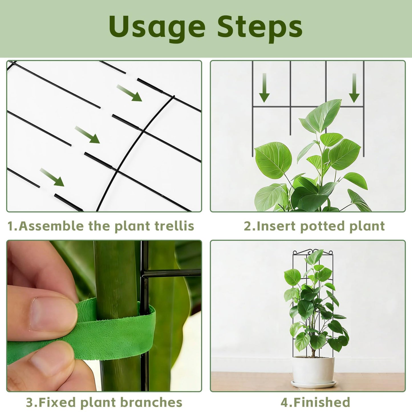 FAFTFTDY Trellis for Climbing Plants Indoor, 4 Pack 31'' Metal Plant Trellis Indoor for Potted Plants, Sturdy Plant Support Outdoor for Ivy Pothos Monstera Hoya Flower Vine, Rectangular Shape