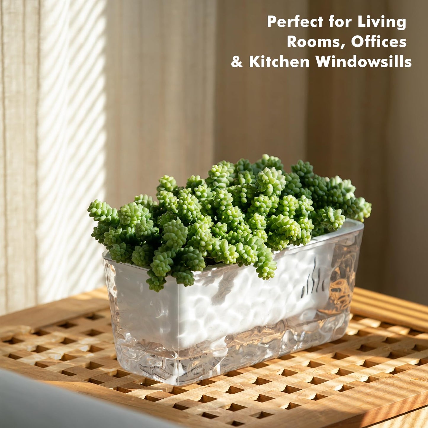 Self Watering Pots for Indoor Plans, 4 Packs Window Boxes Planters Rectangle Self Watering Planter 11 in Rectangular Clear Plant Pots Long Herb Windowsill Planter Flower Box Succulent Planters