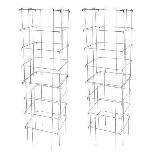 Garden Elements Square Tomato Cage, 67 Inch (Pack of 2) - Heavy Duty Galvanized Steel Plant Support with Adjustable Height and 8-Leg Stability for Climbing Vegetables & Vines
