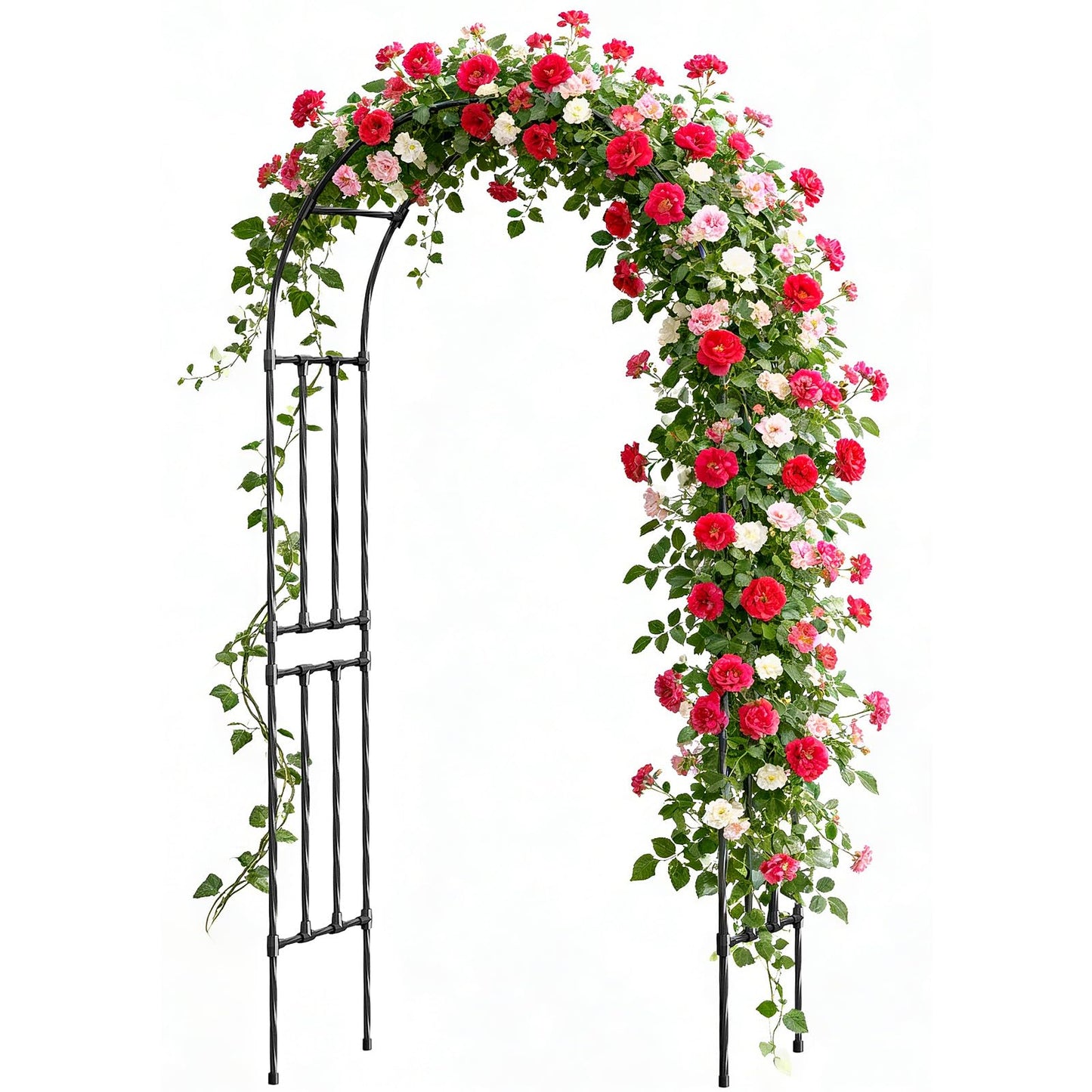 Miory Garden Arch Trellis for Climbing Plants, 1.3x7.9ft Steel with UV-Resistant PE Coating Arbor Outdoor, Vertical Support for Vines Flowers Vegetable, Wedding Archway (Black)
