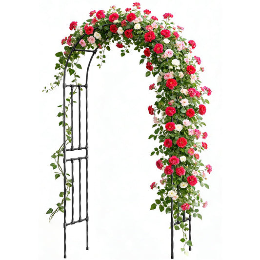 Miory Garden Arch Trellis for Climbing Plants, 1.3x7.9ft Steel with UV-Resistant PE Coating Arbor Outdoor, Vertical Support for Vines Flowers Vegetable, Wedding Archway (Black)
