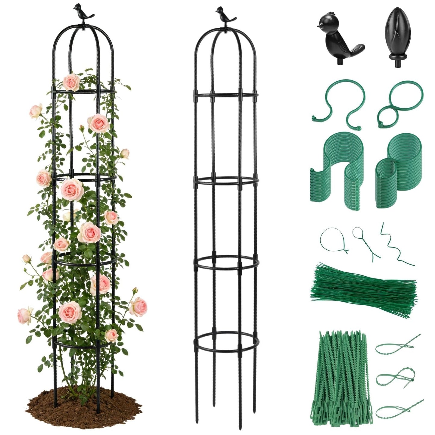 Lancisism Garden Obelisk Trellis for Climbing Plants Outdoor - 6.3 Ft Plant Support Round Trellis for Potted Plants Indoor - Rustproof Plastic Coated Tomato Cage for Vines Flowers Fruits Vegetable