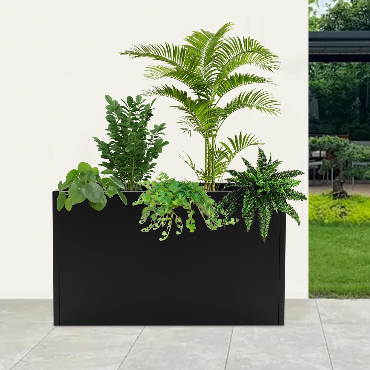 Cashewnuts Metal Planter Box Rectangular Box, 36" x 12" x 24" Heavy Duty Tall Black Planter Divider Garden Boxes Outdoor Planters for Porch Patio Garden (Black)