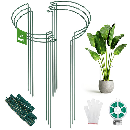 6 Pack 24 Inch Tall Peony Cages and Supports, 10" W x 24" H Heavy Duty Plant Peony Support Cages, Half Round Peonies Ring Metal Plant Stakes for Outdoor Plants, Garden Vegetables & Flowers