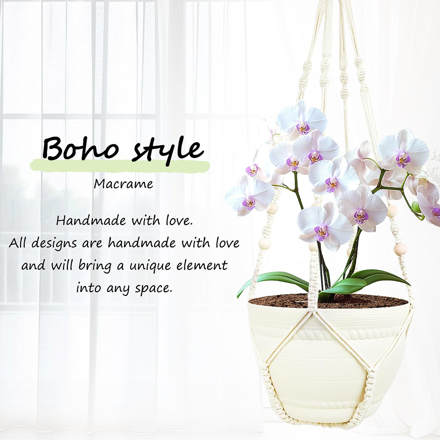 FGSAEOR Macrame Plant Holder Indoor Outdoor, Hanging 3-15 inch Pot, Bearing 20lb Planters, DIY Handmade Hanging Planter Basket, 35-Inch Extra Long Strong Boho Home Décor (2-Pack) (Ivory)