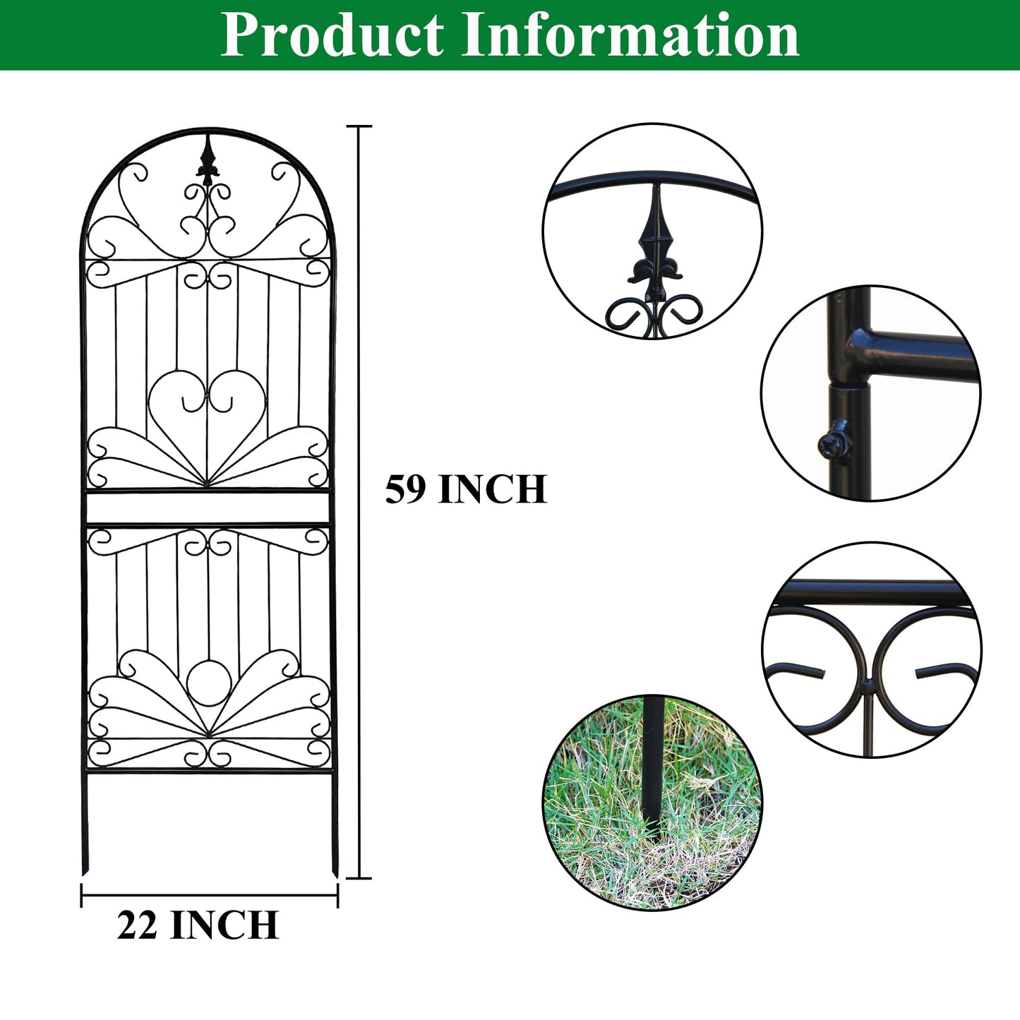 SCENDOR Heavy-Duty Metal Garden Trellis for Climbing Plants, 59" H x 22" W Rust-Proof Outdoor Plant Support for Cucumbers, Tomatoes & Vines 1 Pack