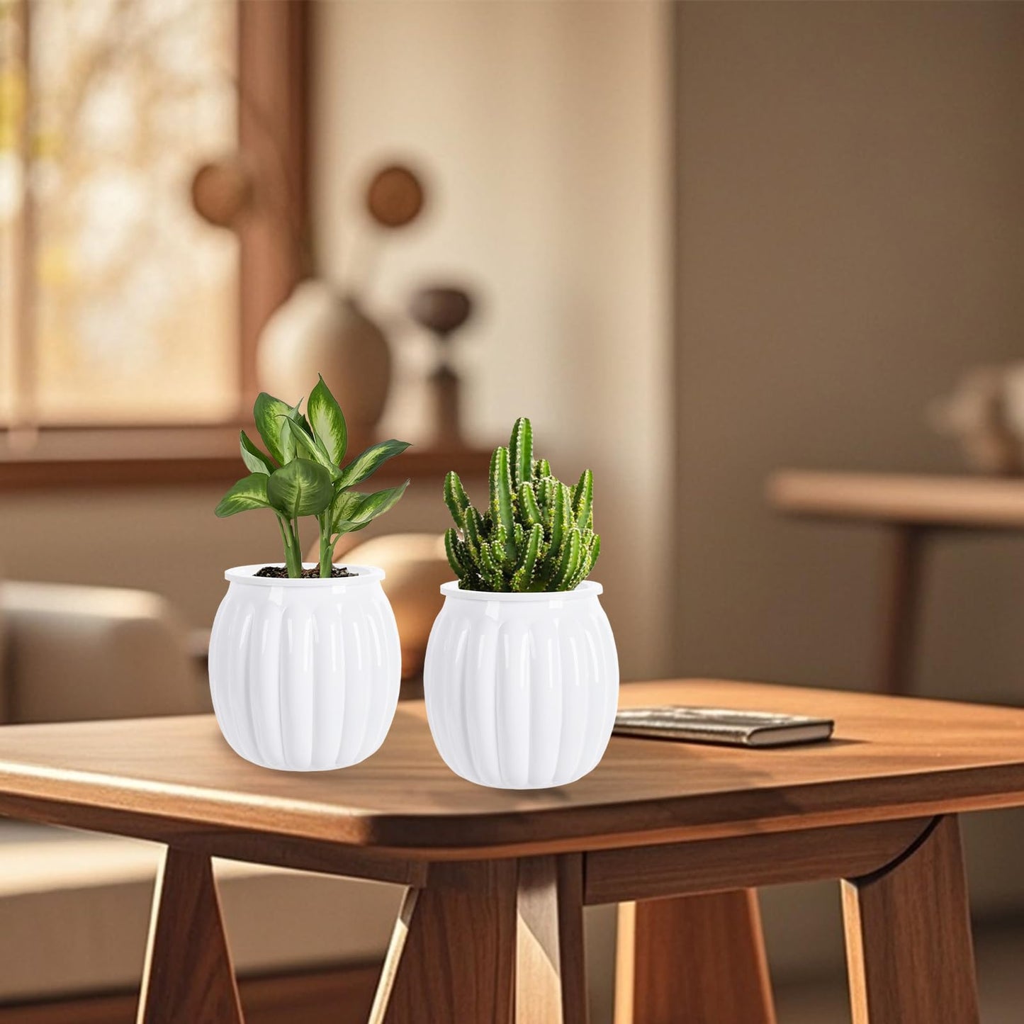 Qhzxcvlk 2 Pack Self Watering Planters Indoor Flower Pots, 5.1 Inch Clear African Violet Pots for Indoor Plants for Flower, Succulents, Plant Pots with Wicking Rope, Modern Decor(White)
