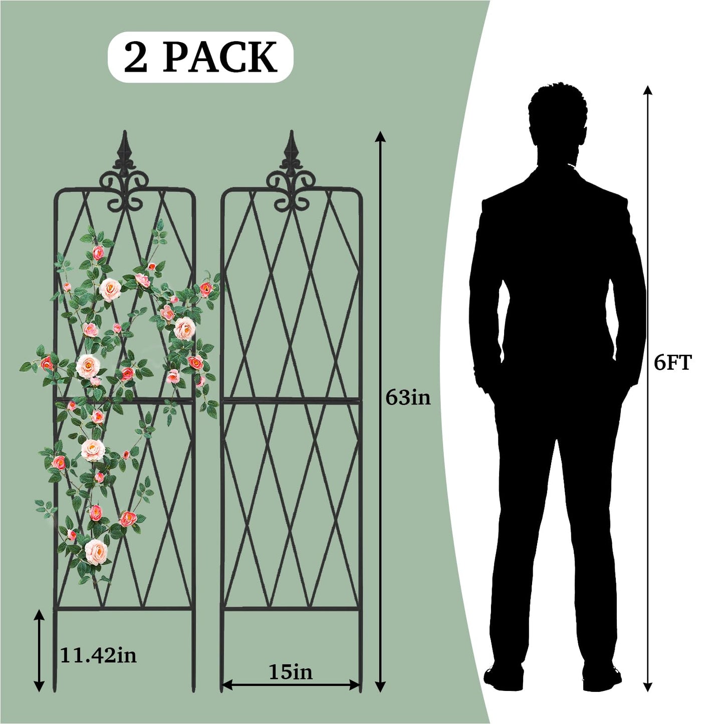 Garden Trellis for Climbing Plants Outdoor, 70"X18" Metal Trellises, Decorative Garden Fencing Flower Trellis with Durable Powder Coating for Vines Plant Rose, Vegetable Support, Black (2, Pattern-A)