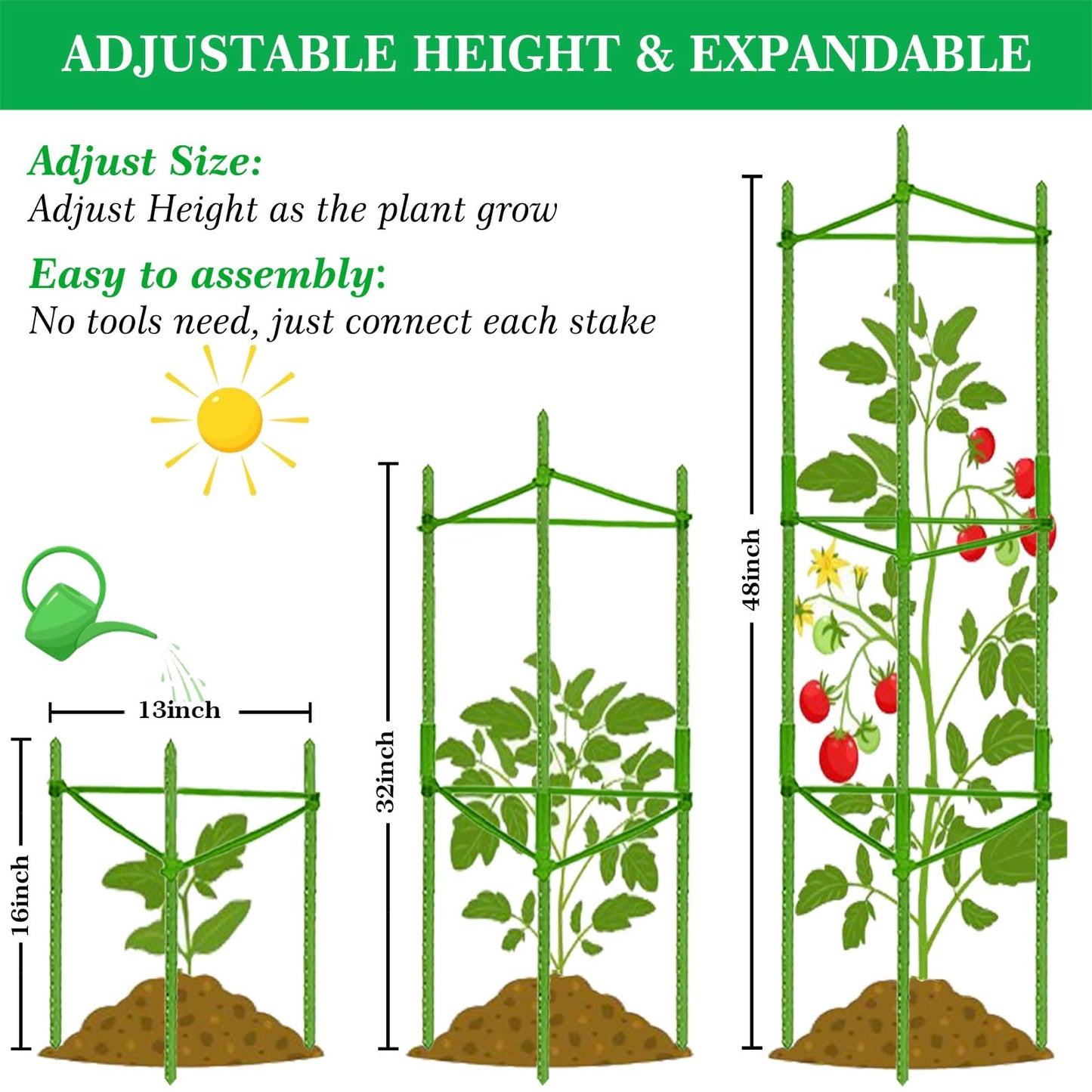 Moirsunt 4Pack Tomato Cage for Garden, 50.2Inch Multi-Functional Plant Support Stakes, Garden Stakes Tomato Trellis for Raised Garden Bed & Potted Plants, Tomato Cage Trellis for Climbing Plants