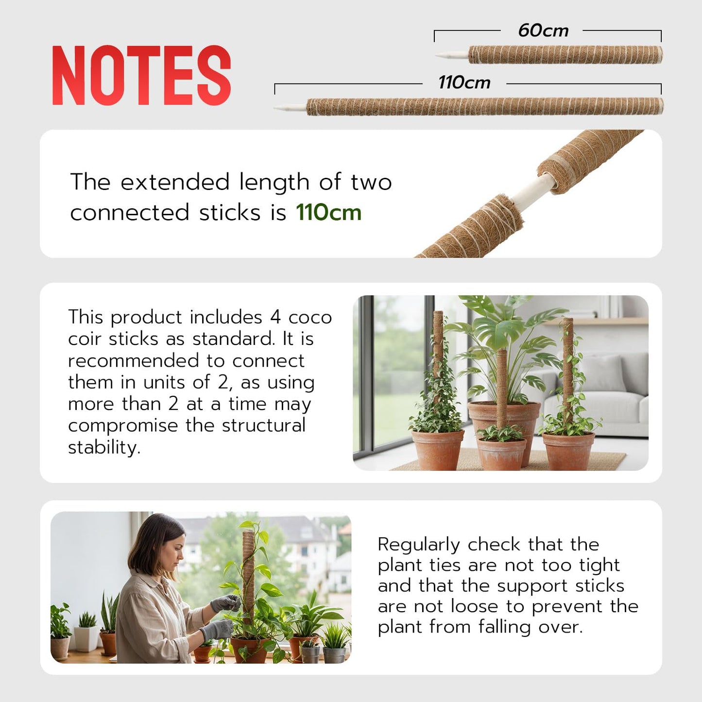 Mcbazel 4 Pack 23.5 Inch Moss Poles, Monstera Plant Support, Stackable Moss Pole for Indoor Plants, Coco Coir Totem for Climbing Plant, Potted, Sphagnum