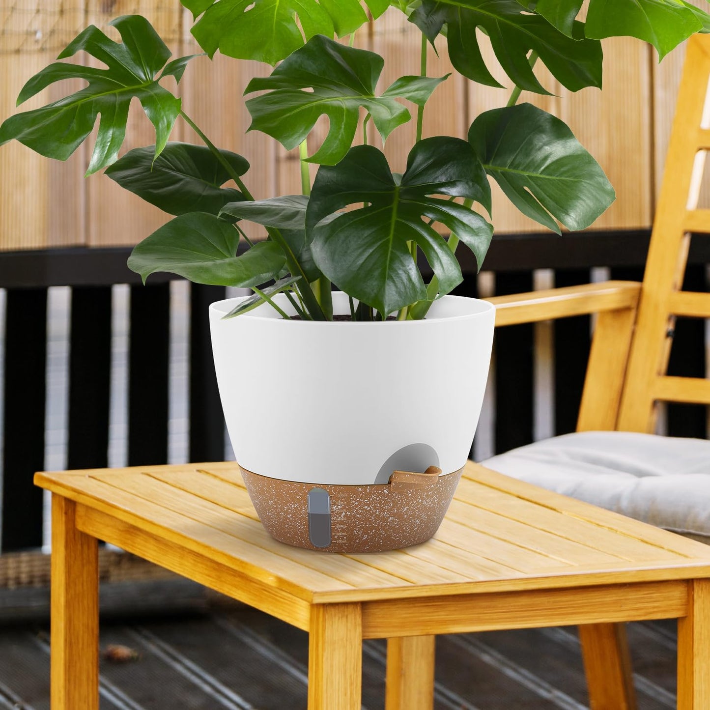 QRRICA Self-Watering Plant Pots with Water Level Indicator, Drainage Holes & Saucers – 12/10/9 Inch Large Plastic Planter Set for Indoor & Outdoor Plants (White)