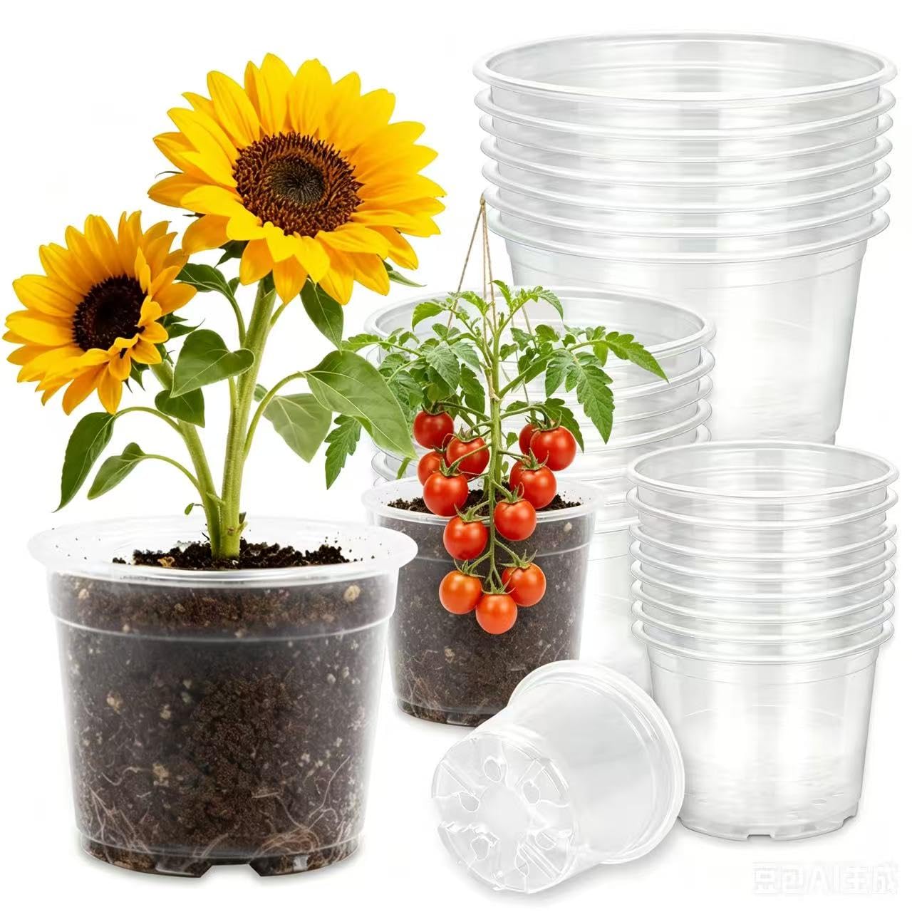 Lijnryu 36 Pack 3.5/5/6/7 Inch Clear Nursery Pots with Drainage Holes, Transparent Plastic Planters for Plants, Reinforced Seed Starter Pots Flower Pots for Indoor and Outdoor Use