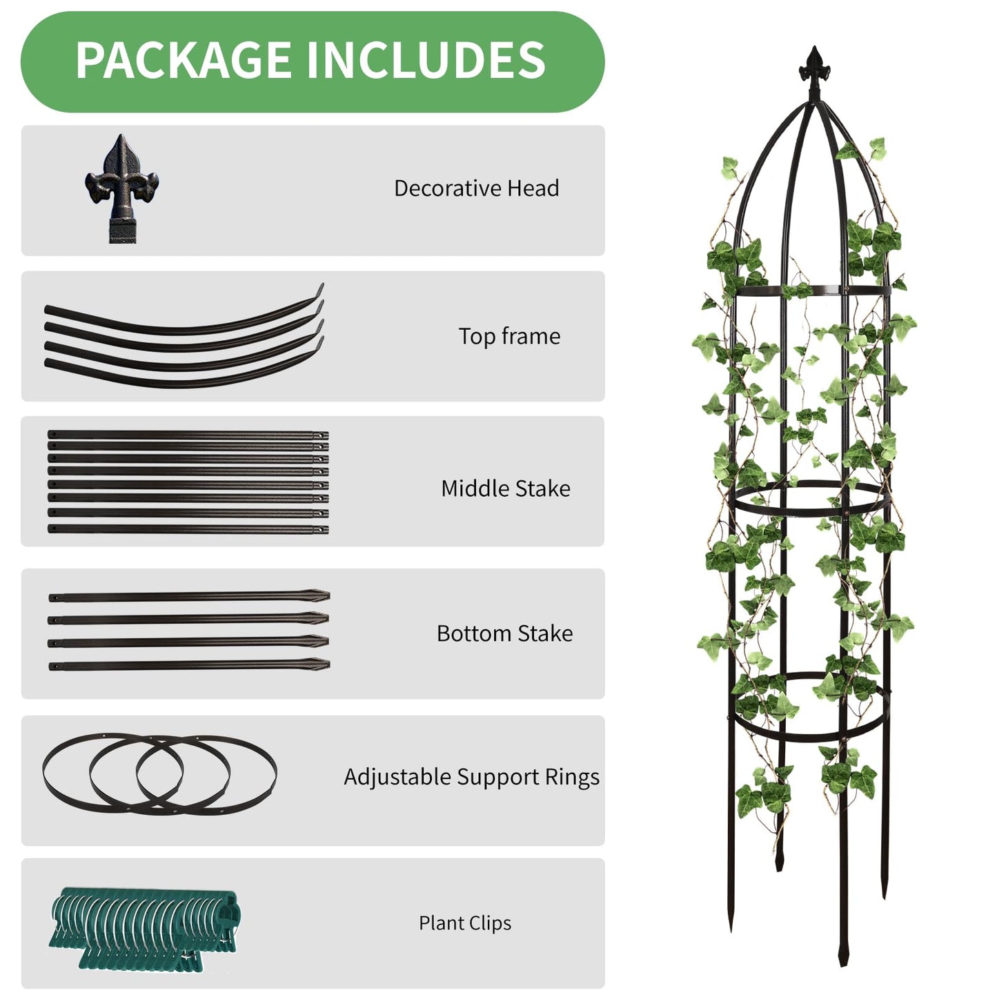 Garden Obelisk Trellis for Climbing Plants Outdoor 6.3 Feet Tall Rose Heavy Duty Metal Trellis Plant Support for Vines Clematis Flowers, Bronze