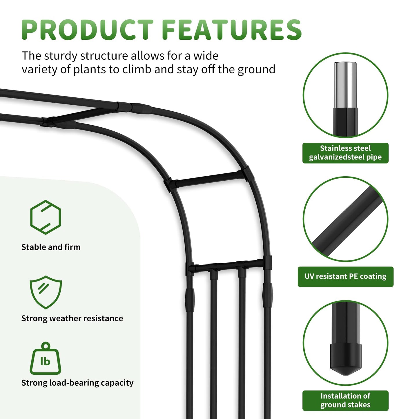 SUNYRISY Garden Arch Trellis, Metal Core Trellis for Climbing Plants Outdoor, Tall Plant Support for Vine Cucumber Tomato Grape Vegetables Climbing Plants, Garden Decoration Arch