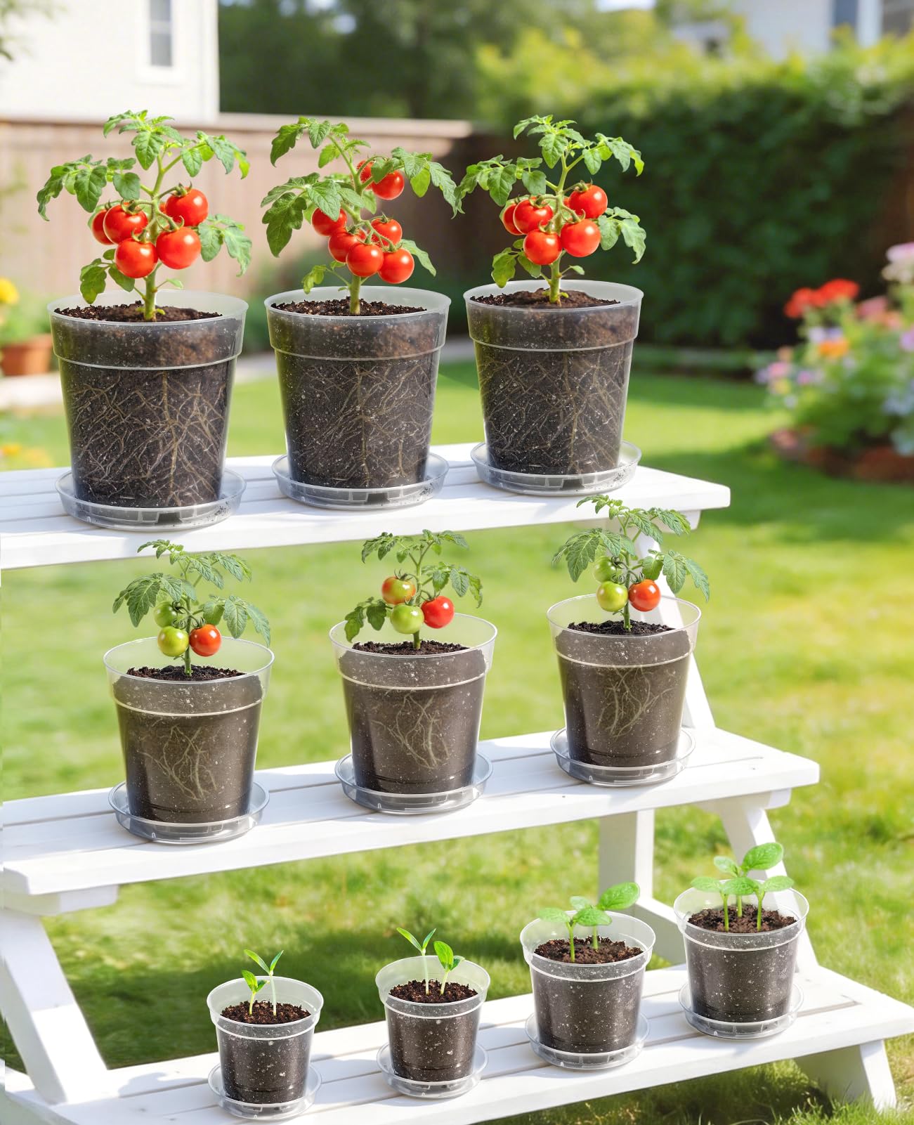 homenote 3/4/5/6 Inch Clear Nursery Pots 20 Pack with Drainage and Plant Saucers, Variety Pack Rigid High-Transparency Plastic Nursery Pots for Plants, Planter Nursery Pots with 10 Labels