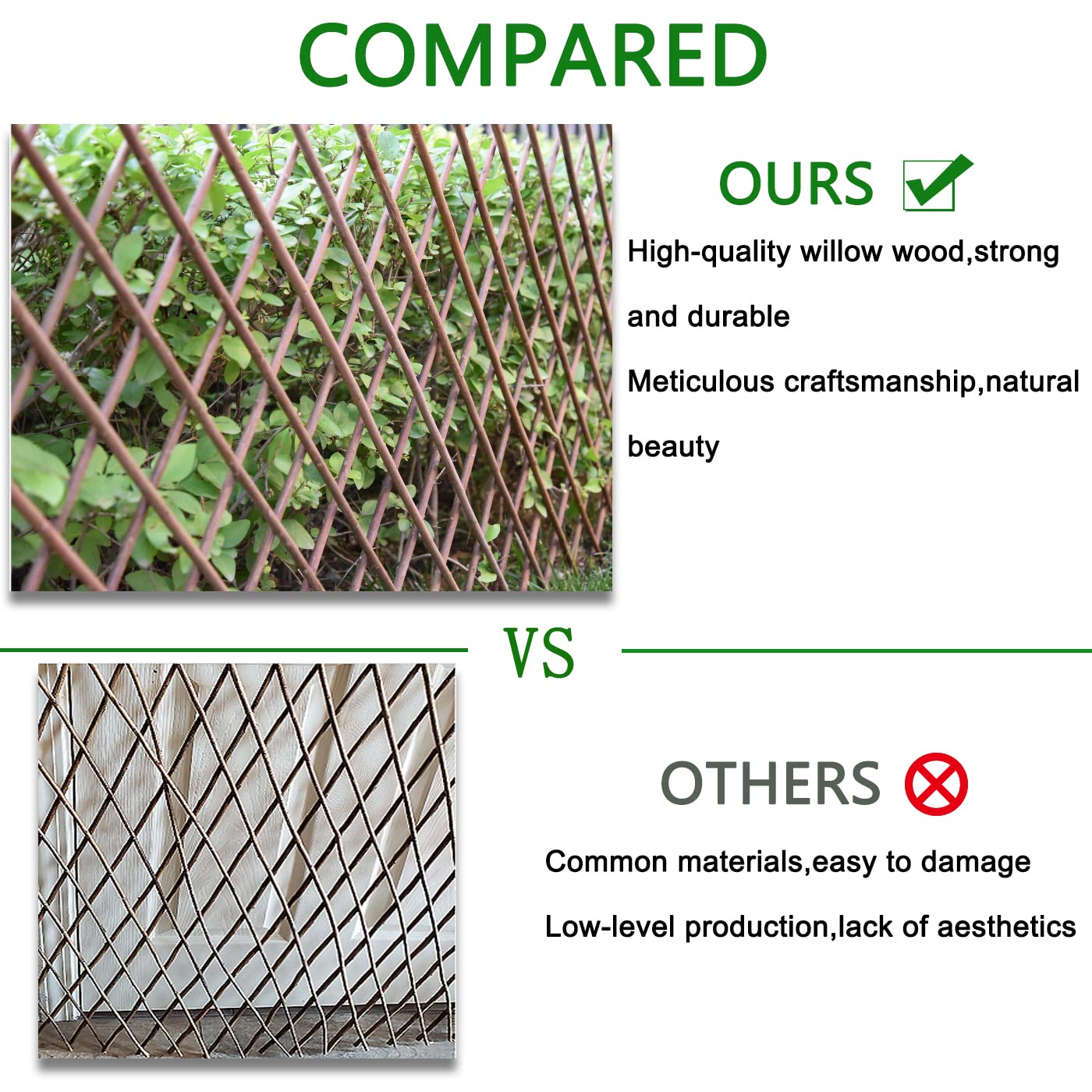 Helprise Expandable Willow Lattice Fence Panel Plant Support Garden Trellis Willow Trellis Fence for Climbing Plants Vine Ivy Rose Cucumbers Clematis Outdoors Garden Yard,36X92 Inch(4PC)