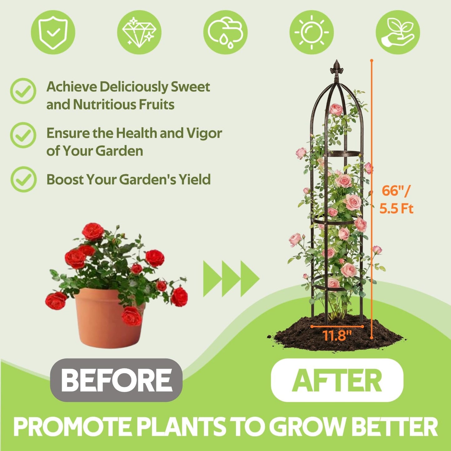 Jesosia 100% Metal Obelisk Trellis for Climbing Plants Outdoor - Heavy Duty Stone Coated Steel Garden Arch Trellis - Tall Sturdy Rustproof Vertical Plant Support for Climbing Vine Vegetables Flowers