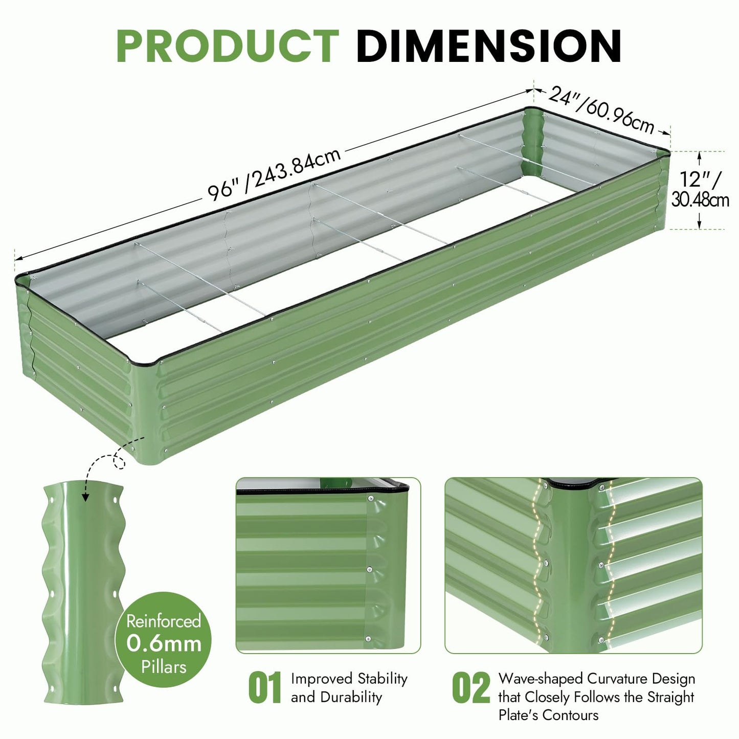 INNO STAGE Galvanized Raised Garden Bed Kits, 8x2x1ft Metal Raised Garden Beds Outdoor, Large Steel Raised Planter Bed with Gloves for Vegetables & Flowers Patio Ground Planter Box (Olive Green, 1PC)