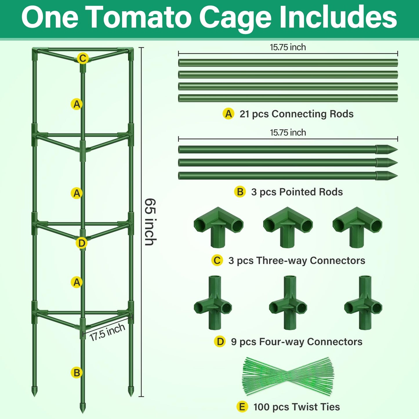 Legigo 6 Pack 65 Inch Tomato Cage for Garden, Heavy-Duty Tomato Trellis Plant Support Stakes, Adjustable Garden Trellis Plant Cage for Climbing Plants Peppers Outdoor Raised Garden Bed and Vegetables