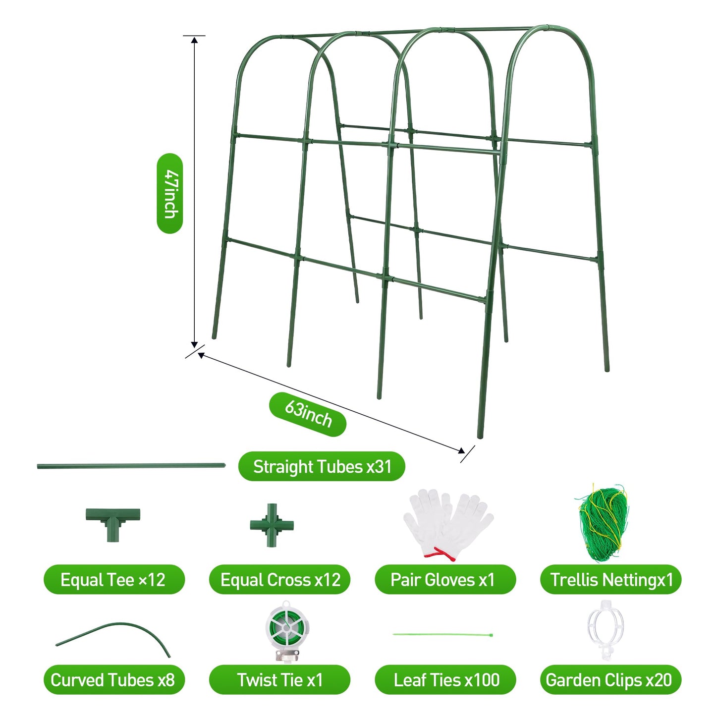 Cucumber Trellis for Raised Garden Bed,U-Shape Plant Support Metel Trellis for Climbing Plants Arch Trellis with Netting for Outdoor Cucumbers, Tomatoes, Vine Climbing Plant(63''X32''x47.2''(LxWxH))