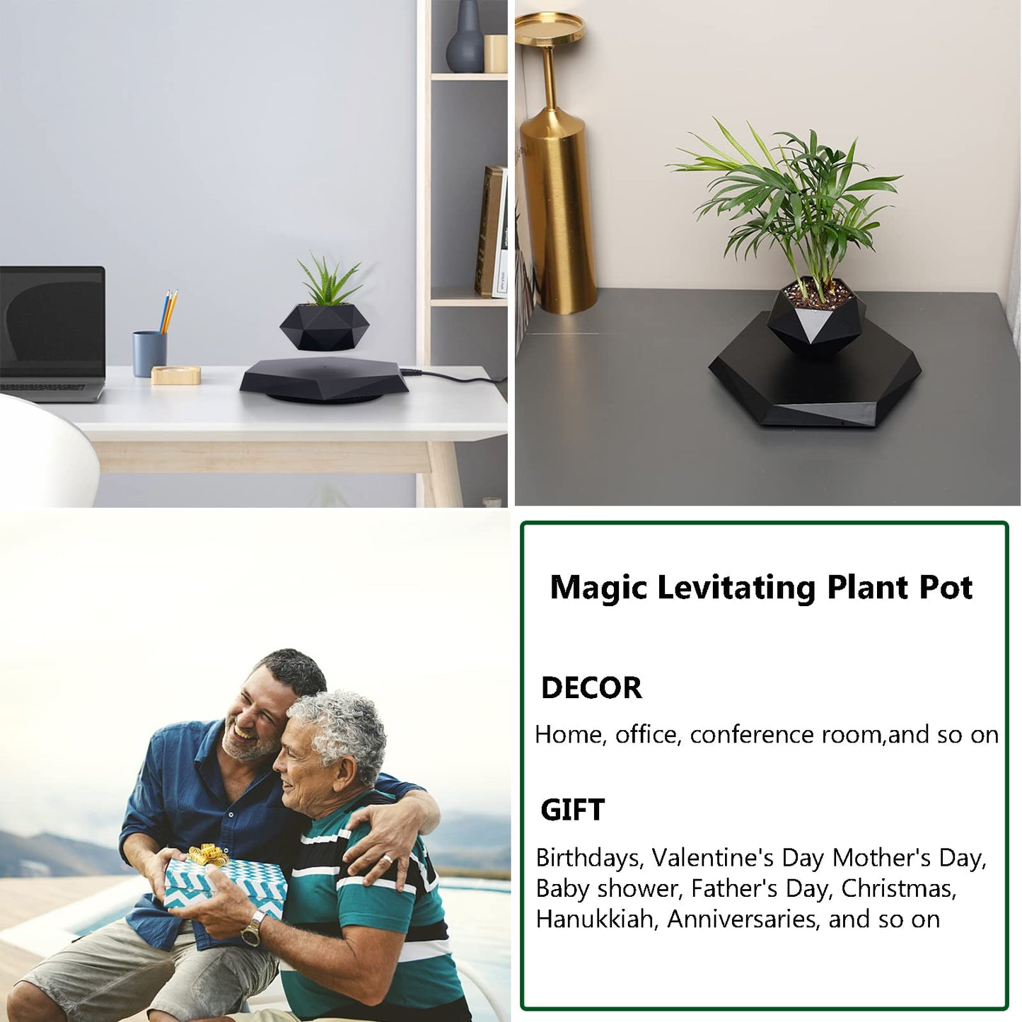 WUPYI Floating Plant Pot,Magnetic Levitating Plant Pot for Air Plants,Rotating Air Bonsai Planter Flower Pot for Office Home Levitating Desk Levitating Decor(Black)