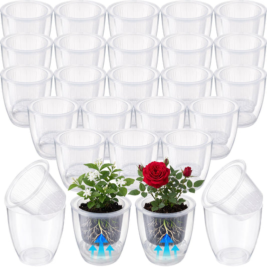 Ferrochef 36pcs Self Watering Pots, Plastic Plant Pot with Inner Pot Self Watering Wick Planter pots for Indoor House Plants, Flowers, Succulents (3.5inch,Transparent)
