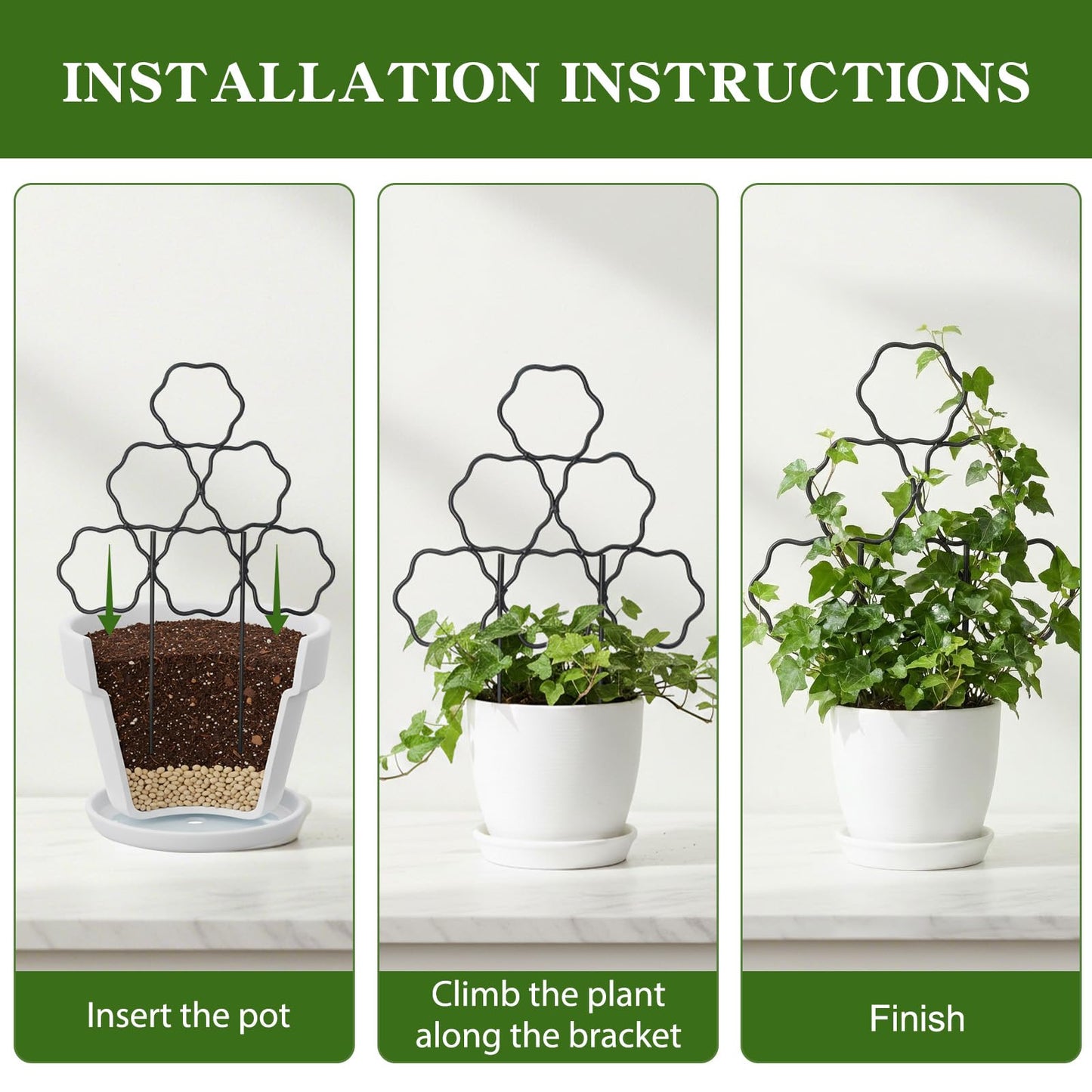 ZOUTOG 15 Inch Trellis for Climbing Plants Outdoor 3 Pack,Rustproof Metal Garden Trellis for Potted Plants,Sturdy Houseplant Support Indoor Outdoor for Ivy Pothos Monstera Hoya Flower Vine (Flower)