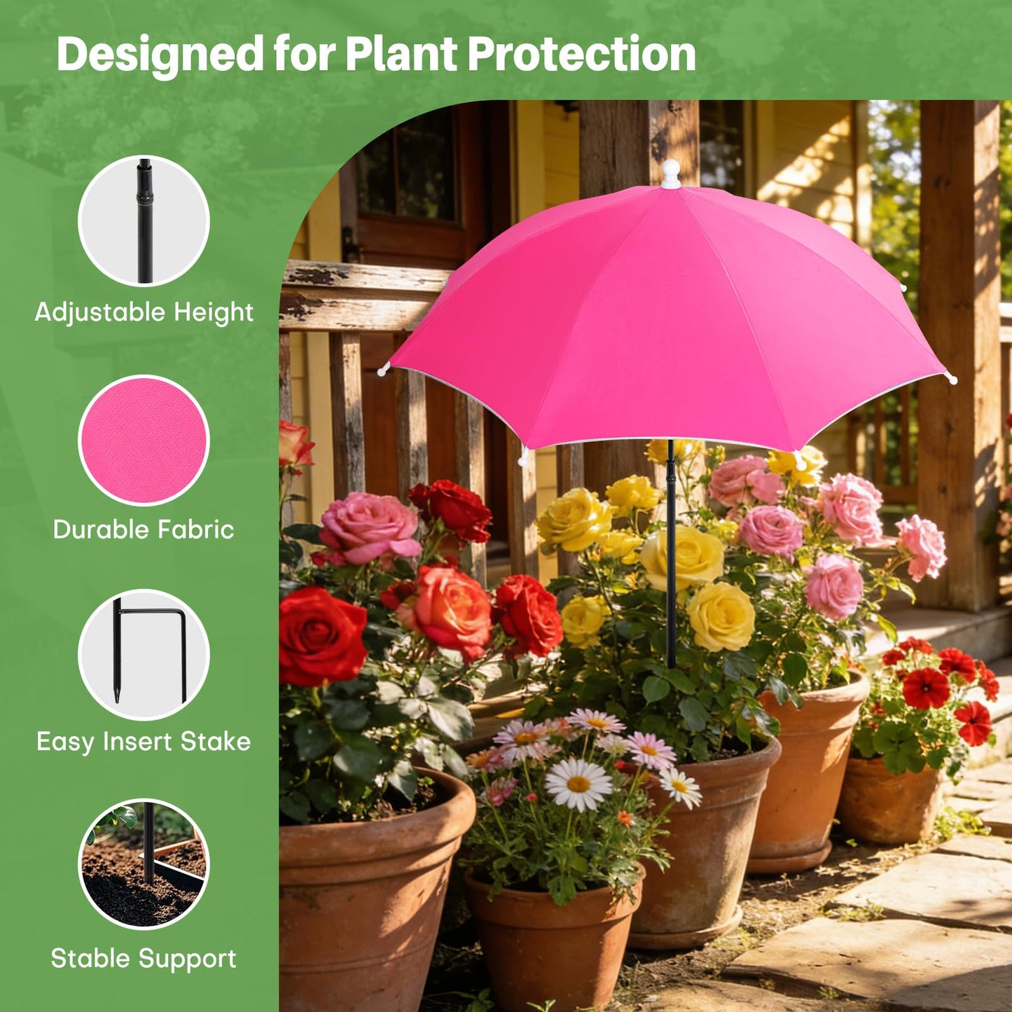 Sturdy Plant Shade Umbrella to Protect Plants from Harsh Sun, 3 Pack Adjustable Height Sun Protection for Potted Plants, More Stable Support Design, Rust-Resistant Colorful Garden Umbrella, 23.6"
