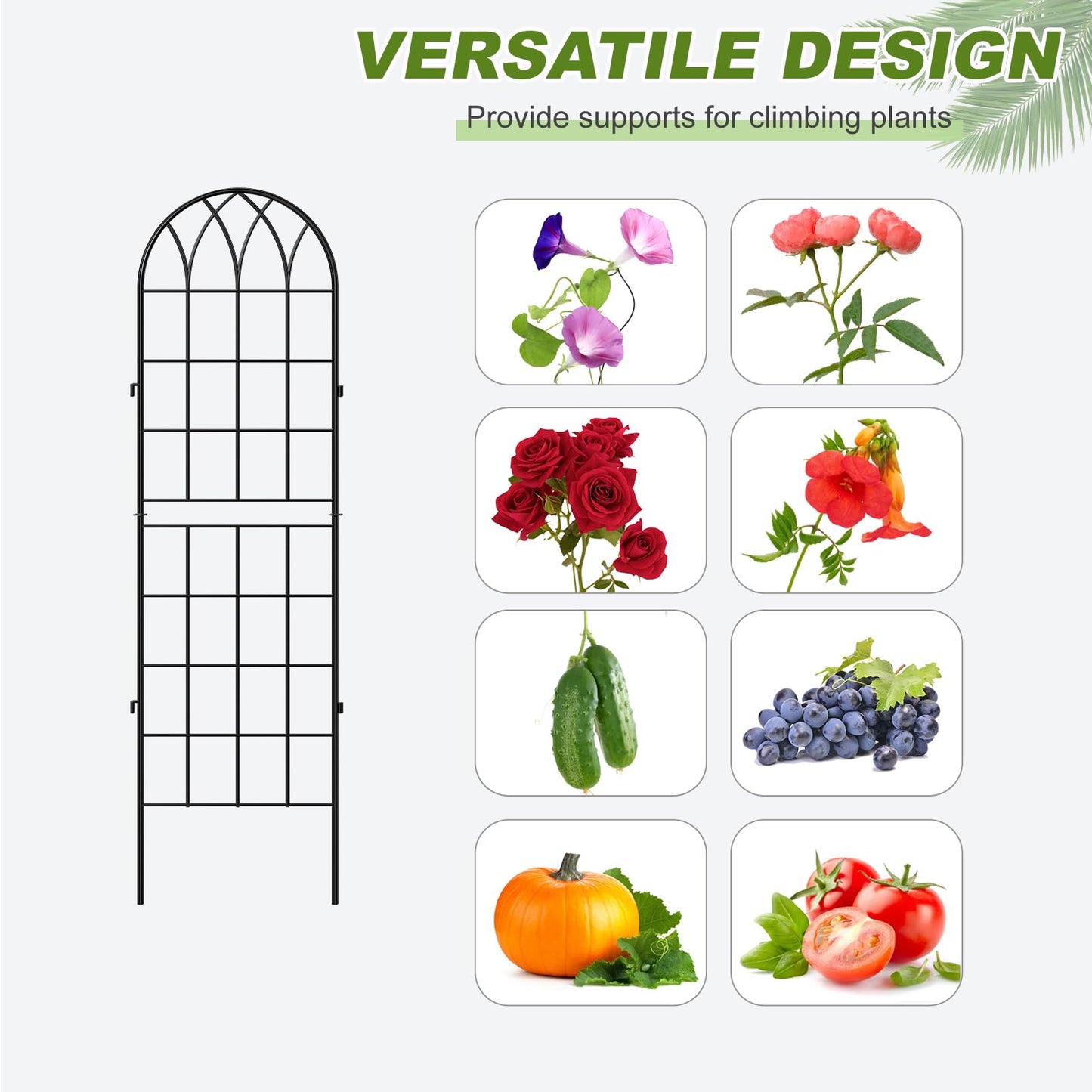 DoCred 4 Pack Garden Trellis for Climbing Plants, 59 Inch Metal Plant Trellis for Plant Support, Large Decorative Outdoor Trellis for Climbing Vegetable Flower Rose Vine Cucumber, Black