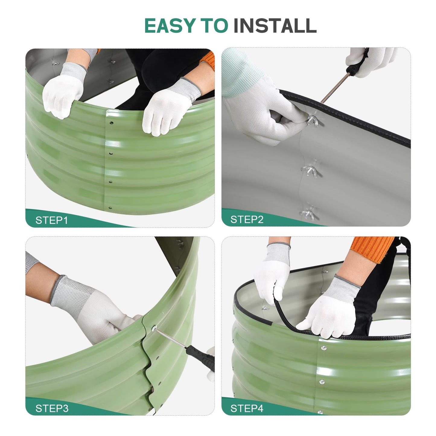BIRDSINYARD Galvanized Raised Garden Bed - 6×2×1ft Planter Raised Beds for Gardening | Oval Metal Garden Planter Box with Safety Edging and Gloves for Vegetables Fruits and Flower OliveGreen