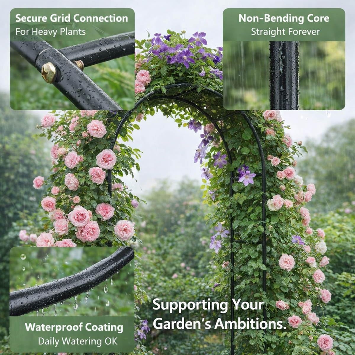 Garden Arch Trellis for Climbing Plants, Metal Outdoor Archway Arbor Stand Frame for Wedding Ceremony, Backyard Raised Bed Cucumber Vines, Floral Decorations 4.6ft 7.8ft 11ft(Green,W7.87ft*H7.22ft)