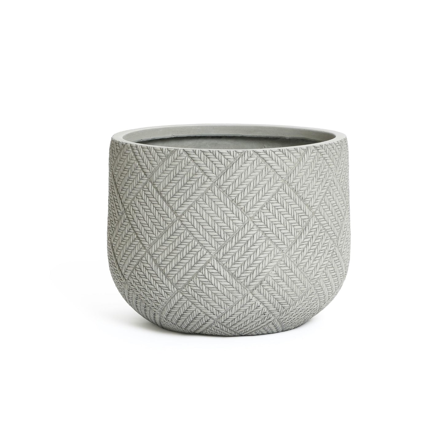 LuxenHome 14-Inch Dia Round Concrete Planters, Large Outdoor Indoor Decorative Plant Pots with Drainage Holes and Rubber Plug, Modern Gray Glen Woven Pattern Flower Pot Planters for Home Garden Patio