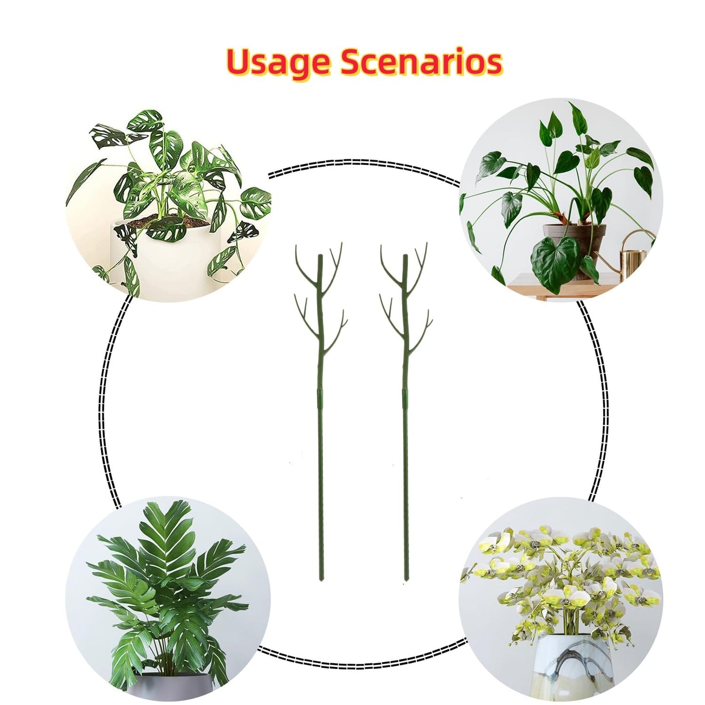 28 Inch Garden Plant Trellis for Indoor Plants, 6 Pack Plastic Trellis Support Stakes for Climbing Plants or Houseplants, Branch Shaped, Green