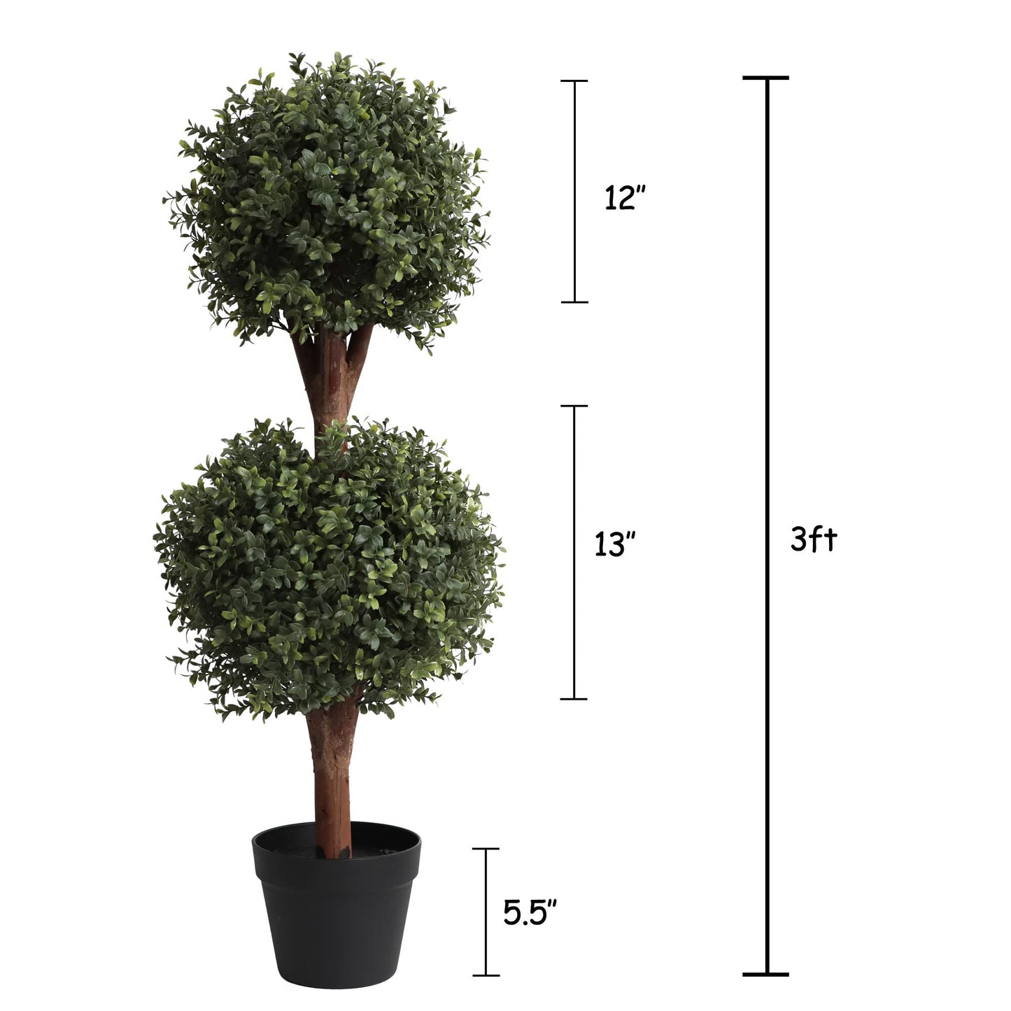 （Set of 2） Lifelike 3Ft arfiticial Double Ball Topiary Trees Outdoor Faux Topiary Tree for Out Door Porch Decor