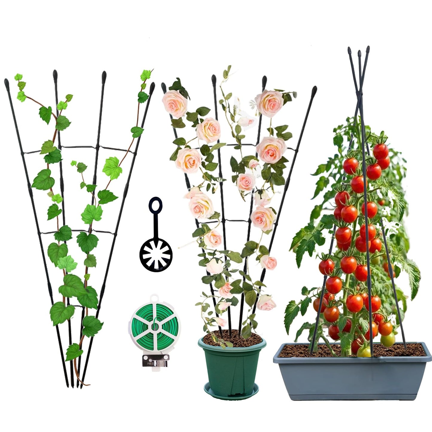 Garden Trellis for Climbing Plants, 2 in 1 Plant Trellis Rustproof Metal Pipe with Plastic Coated, 4Ft Plant Support for Potted Plant Outdoor Indoor, Plant Cages & Supports for Vines,1Pack