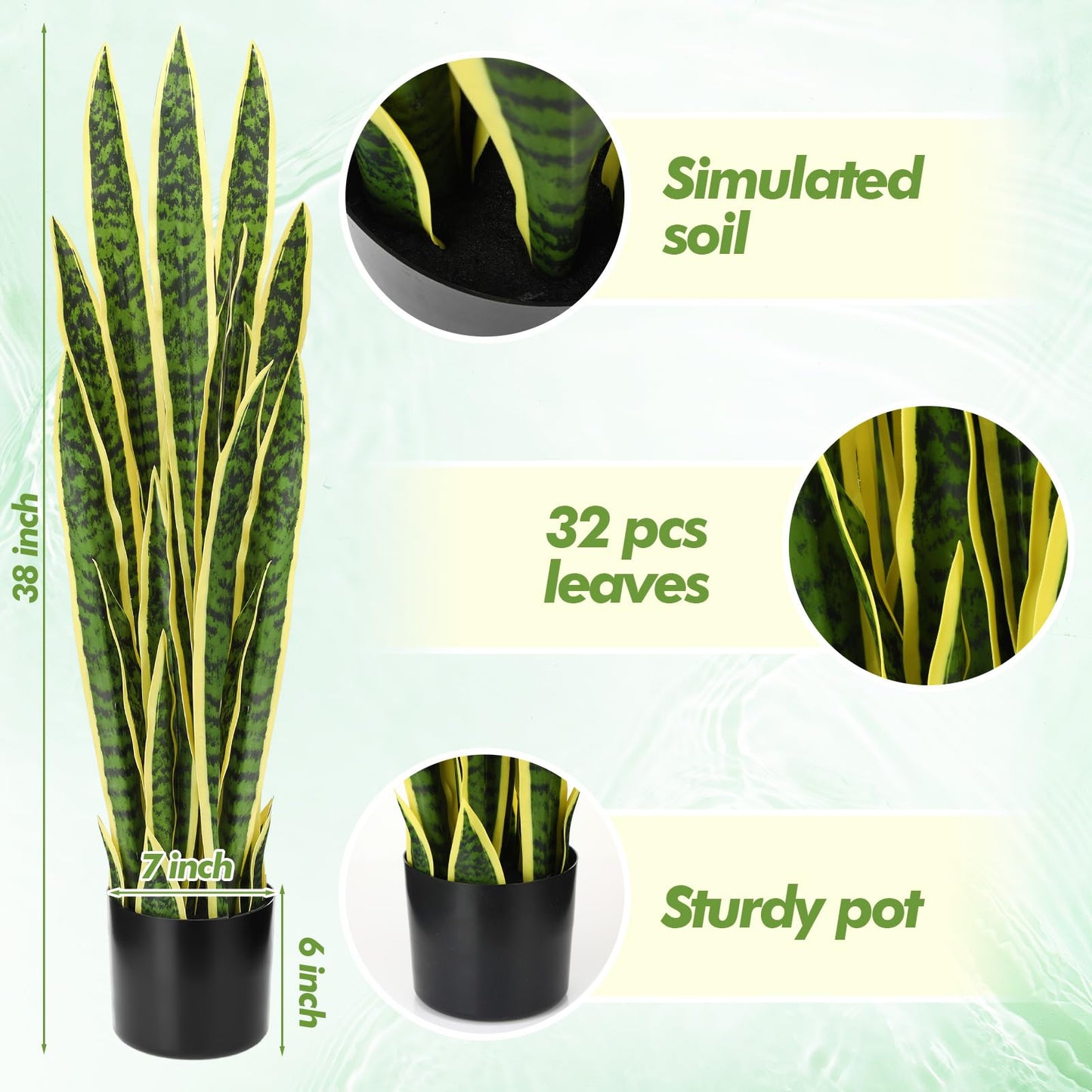 Crowye 4 Pack 3.15 Ft Tall Artificial Snake Plant Faux Sansevieria Plant Large Fake Snake Bulk in Pot for Home Office Housewarming Gift