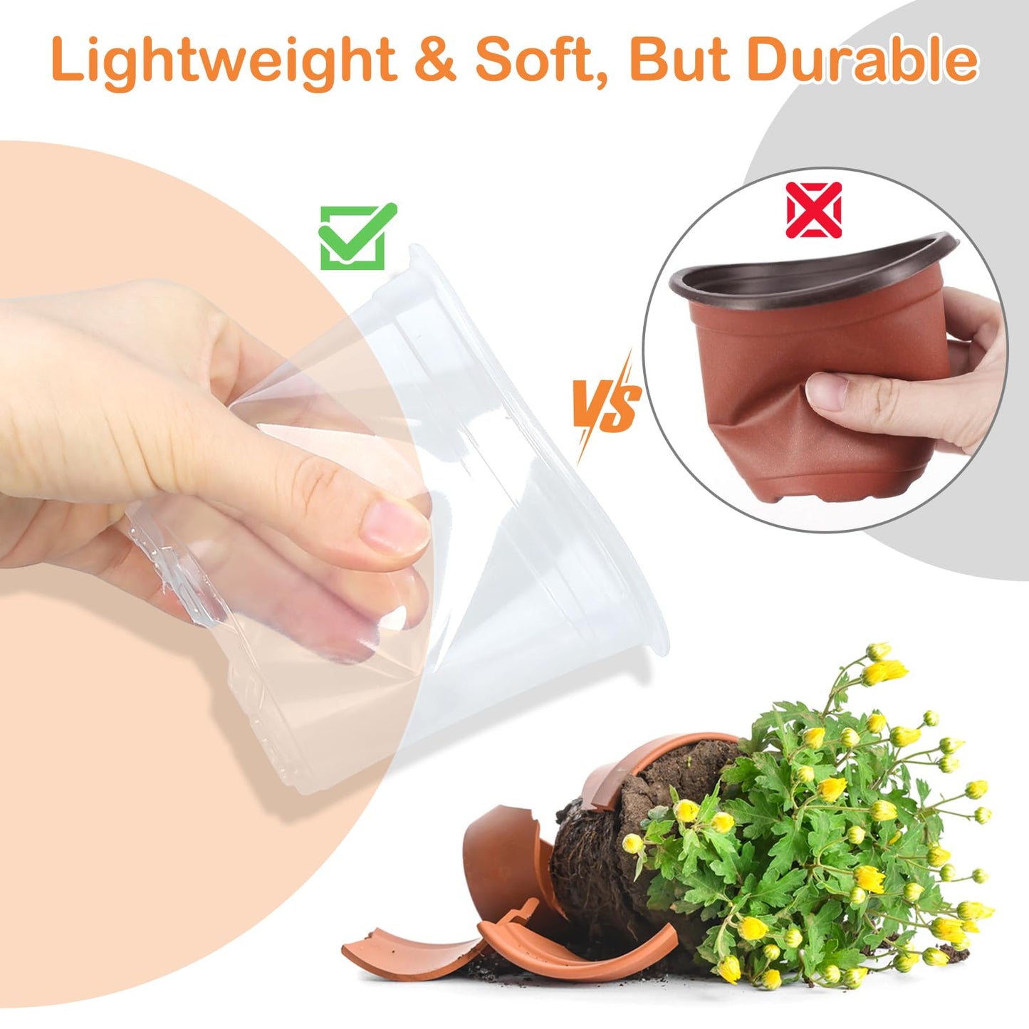 DUNPUTE 15 Pack Clear Nursery Pots with Drainage Holes, 3 Inch Seed Starting Plastic Plant Pots, Transparent Variety Pack Flexible Garden Pot for Outdoor Indoor (Clear, 3 Inch)