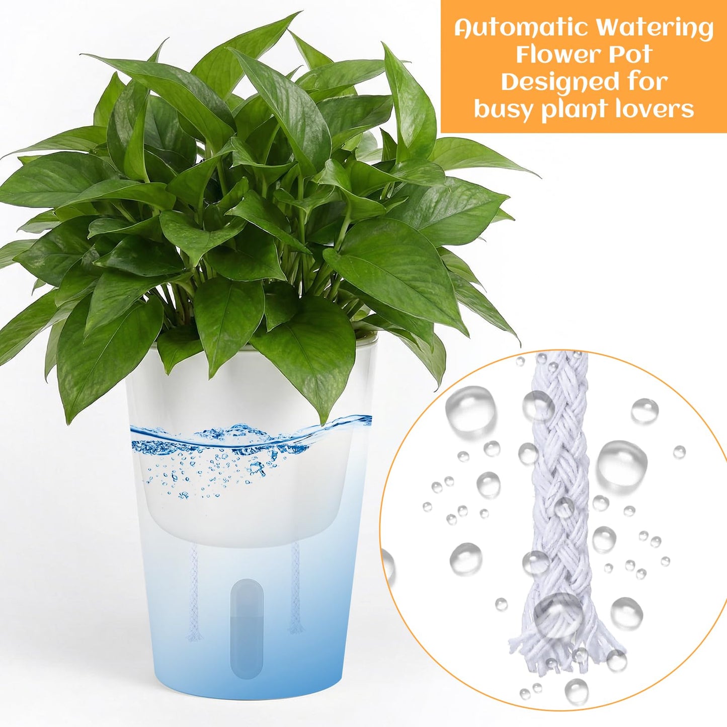 Afgaogw 8 Sets Self Watering Pots for Indoor Plants, 4 Inch White Small Self Watering Planters Plastic Garden Pots with Water Level Indicator & Vents for All House Plants, Flowers, Succulents