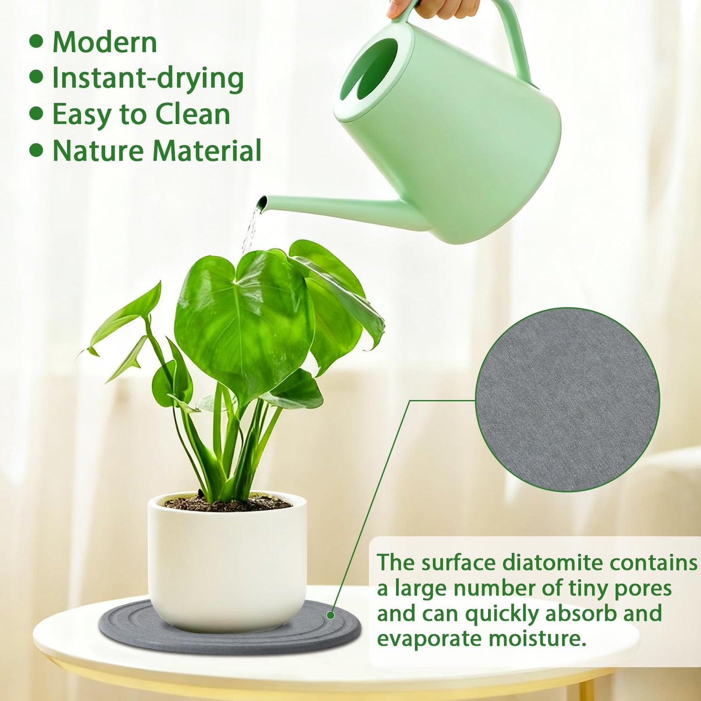 Plant Saucers for Indoors, 3 Pack 8" Quick Dry Diatomite Plant Drip Water Catcher Trays for Pots, Diatomaceous Earth Planter Drainage Saucers Plates to Catch Water for Flower and Plants, Stone Gray