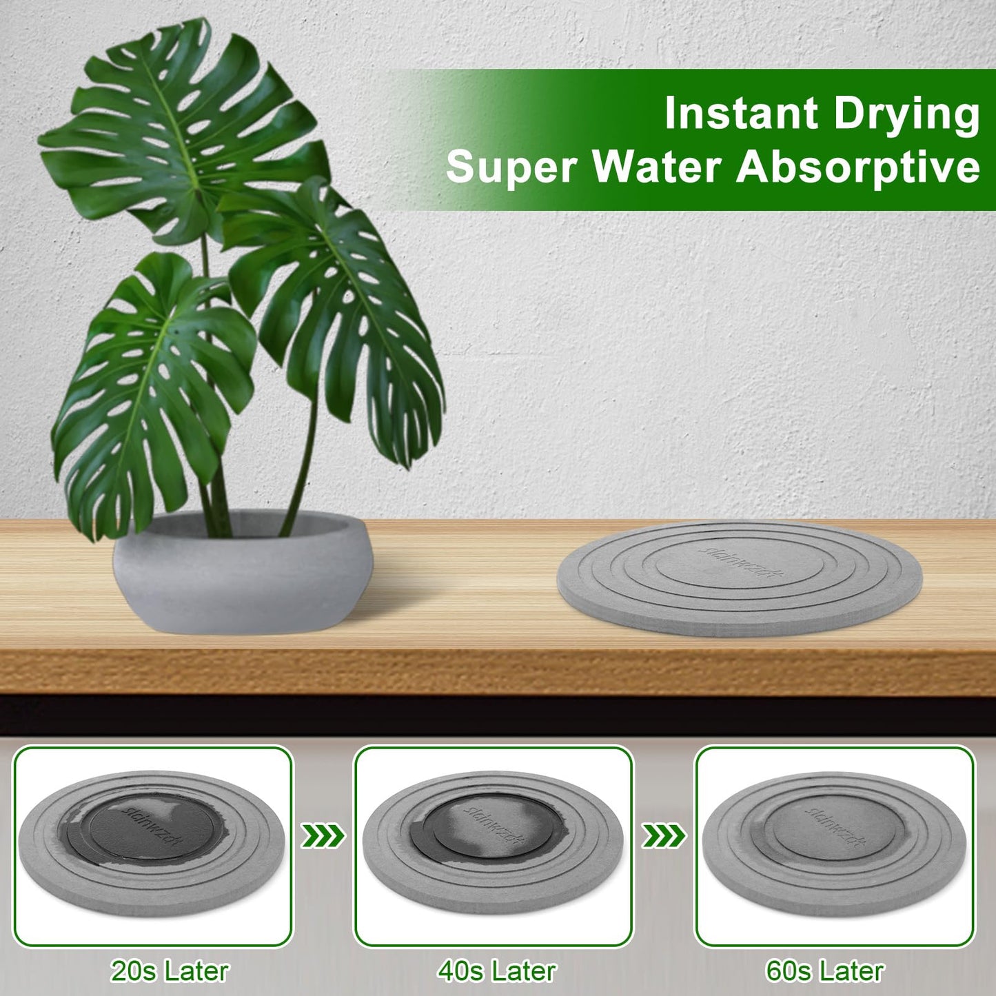 2 Pack of 8 Inch Plant Saucers for Indoors, Diatomaceous Earth Plant Trays for Indoors No Holes, Plant Trays for Pots, Stone Quick Drying Tray Plant Plates to Catch Water Indoor Plants and Absorbent