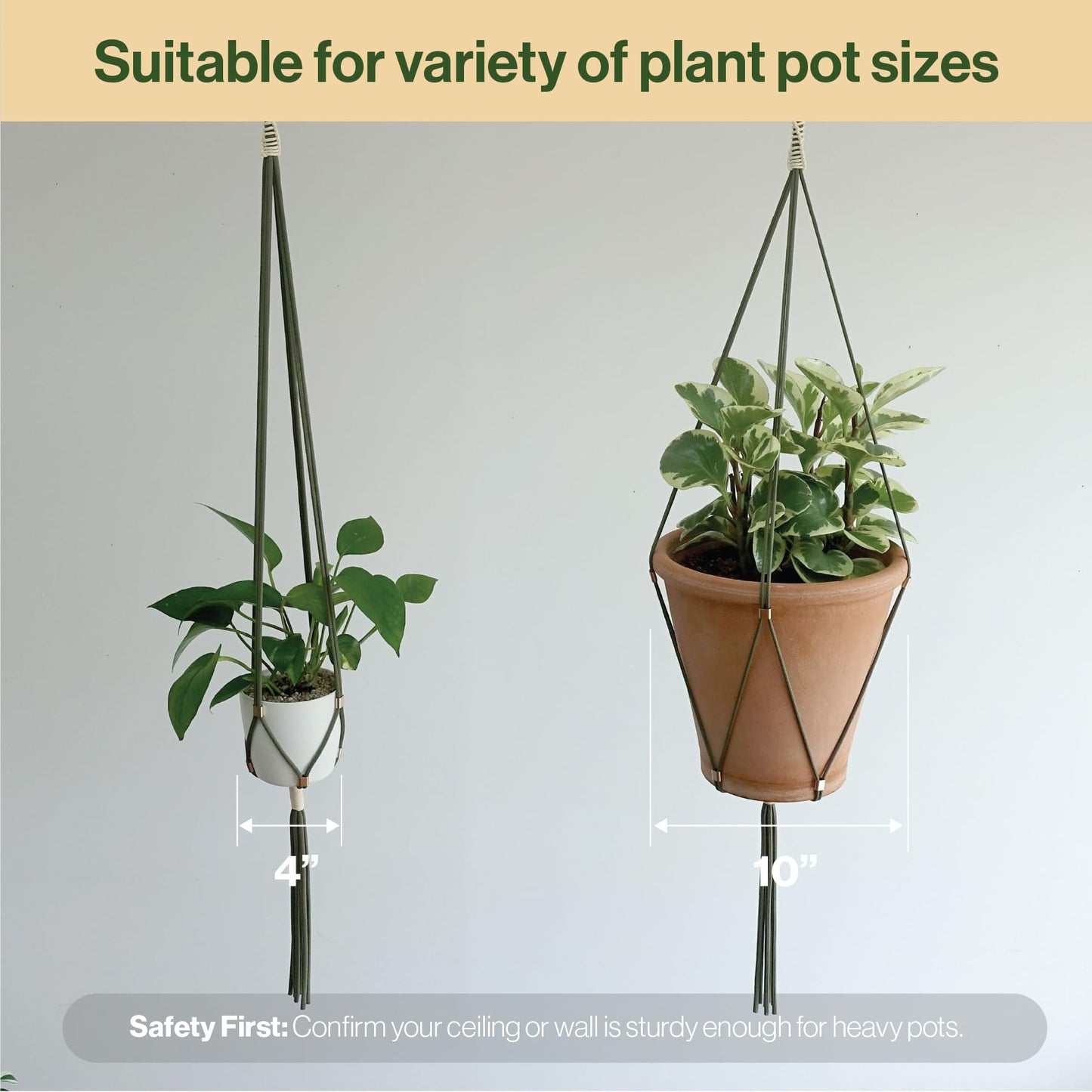 LET BE Macrame Plant Hanger Polyester Rope 42 Inch Outdoor Indoor Adjustable Hanging Planter for up to 10 Inch Plant Pot Modern Boho Home Decor (1, Forest Green/Ivory)