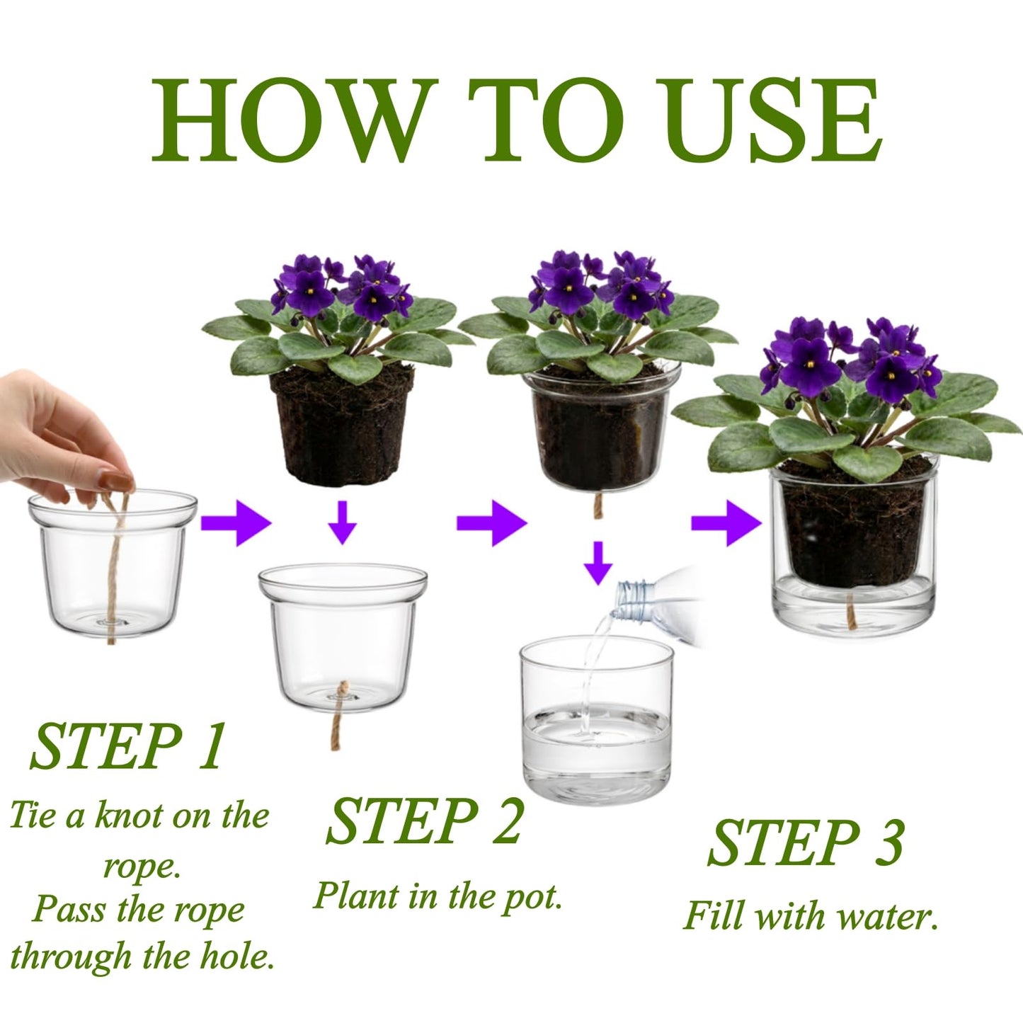 Tebery 2 Pcs Clear Plant Pots, 3.75 Inch Glass Nursery Pots with Drainage Saucer, Indoor Self Watering Planters for Houseplants African Violet Orchid Succulents, Ideal for Garden Home Decor